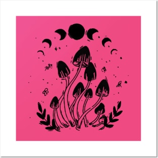 mushroom family night plants moonphase Posters and Art